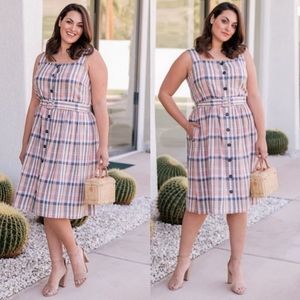 GAL MEETS GLAM PEYTON BELTED PLAID DRESS S…